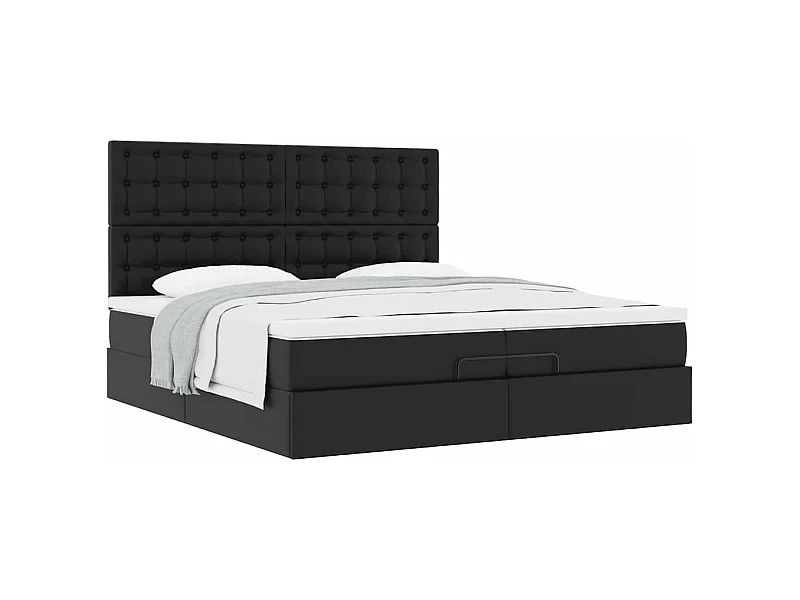 Estructura de cama otomana con colchones cuero sintético negro