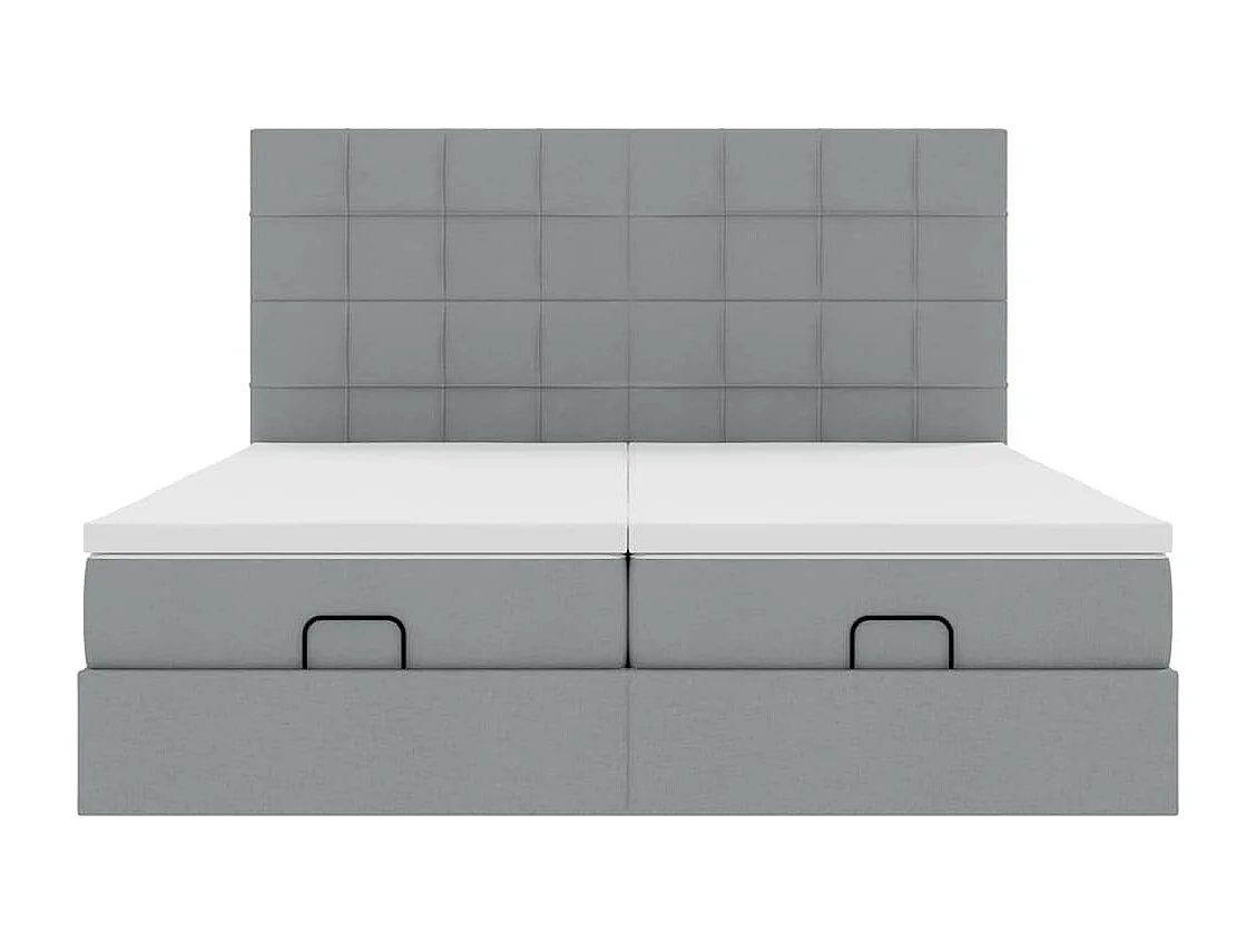 Cadre de lit ottoman et matelas gris clair 200x200cm tissu