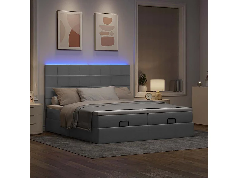 Estrutura de cama otomana com colchões tecido cinzento claro