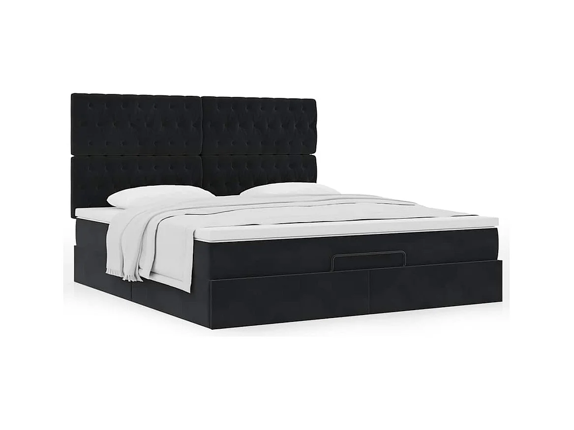 Cadre de lit ottoman avec matelas noir 160x200 cm velours