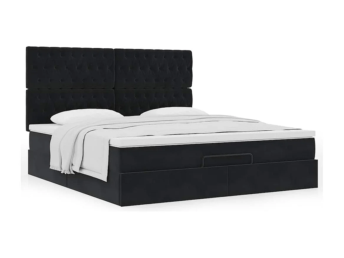 Cadre de lit ottoman avec matelas noir 160x200 cm velours