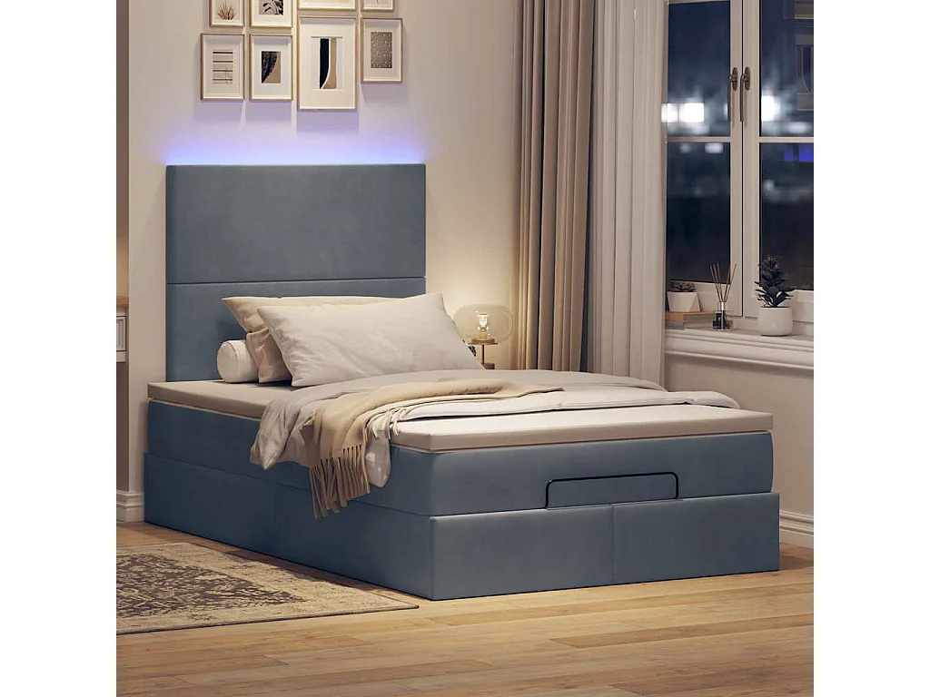 Cadre de lit ottoman et matelas gris foncé 120x200 cm velours