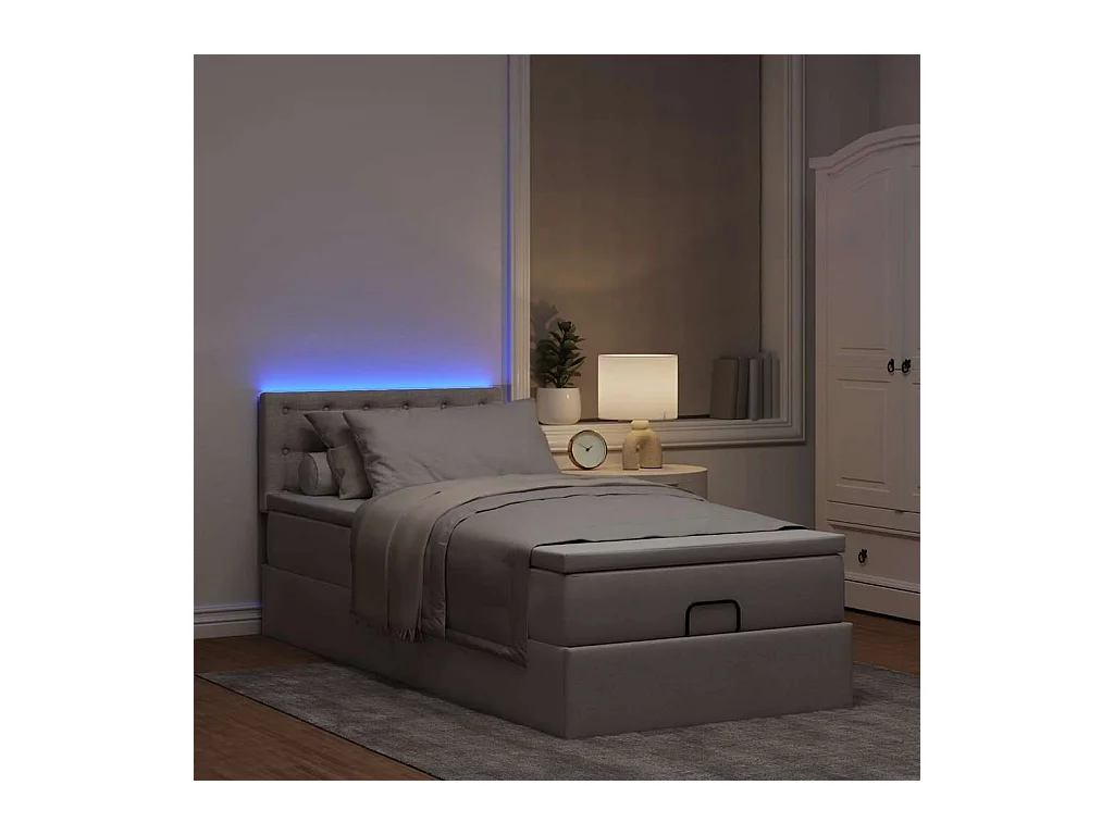Lit ottoman avec matelas taupe 90x200 cm tissu