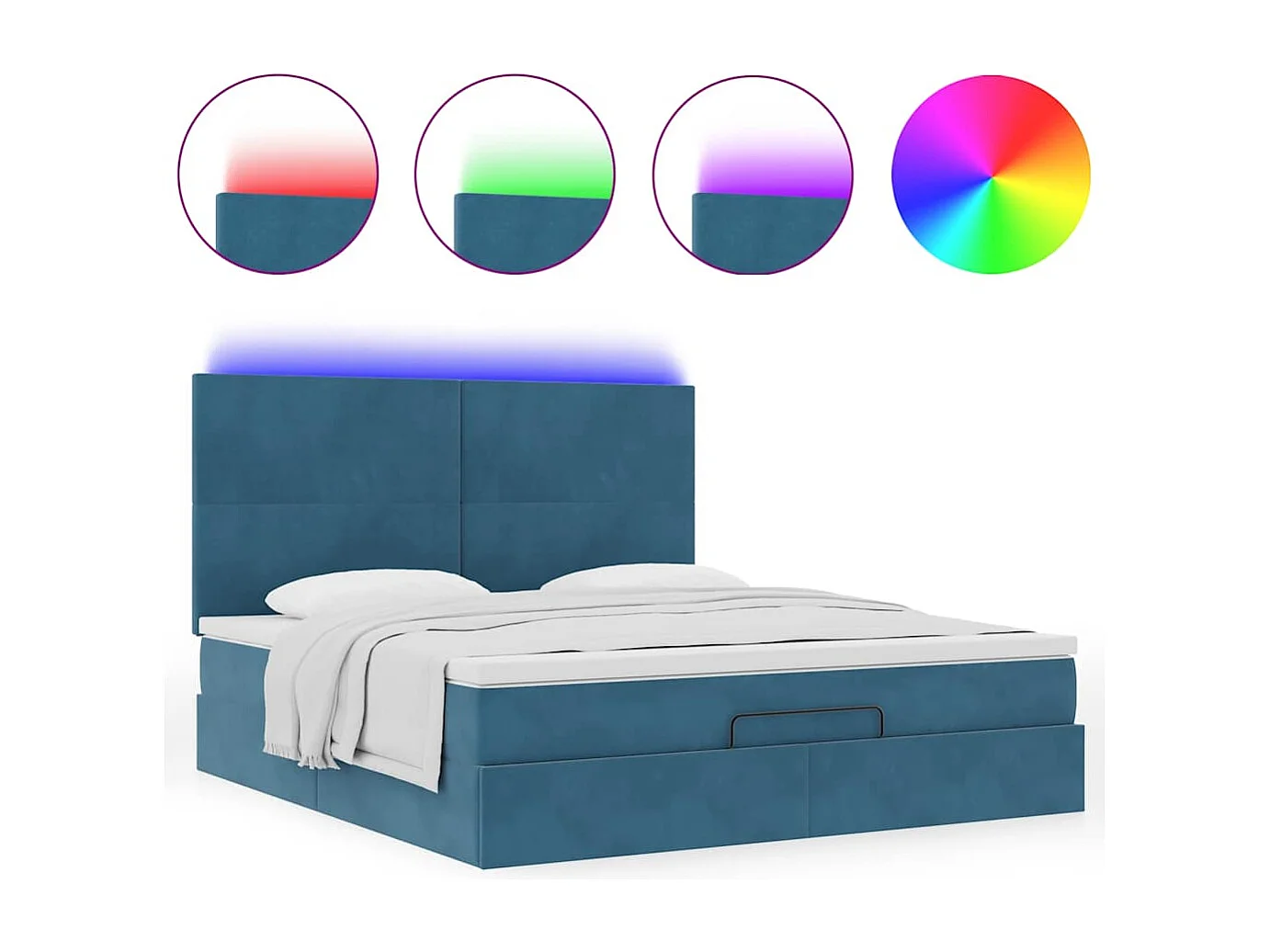 Cadre de lit ottoman avec matelas bleu foncé 180x200 cm velours