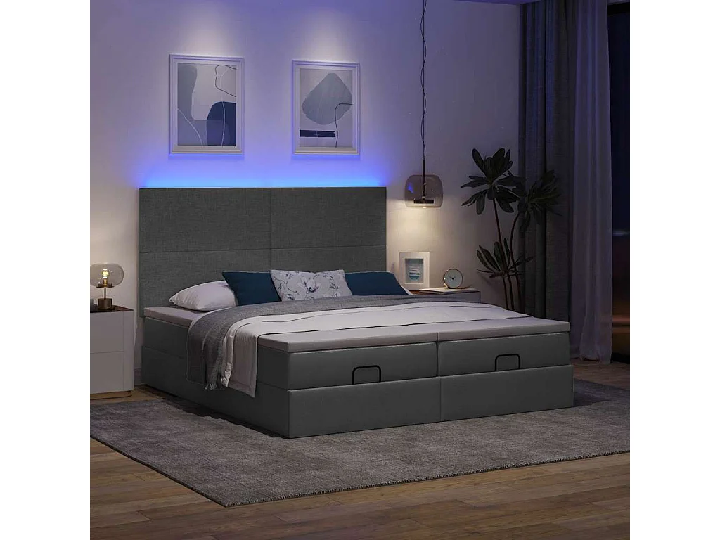 Cadre de lit ottoman avec matelas gris foncé 200x200cm tissu