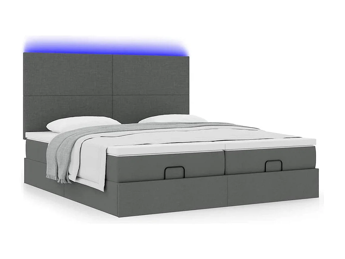 Estrutura de cama otomana com colchões tecido cinzento escuro