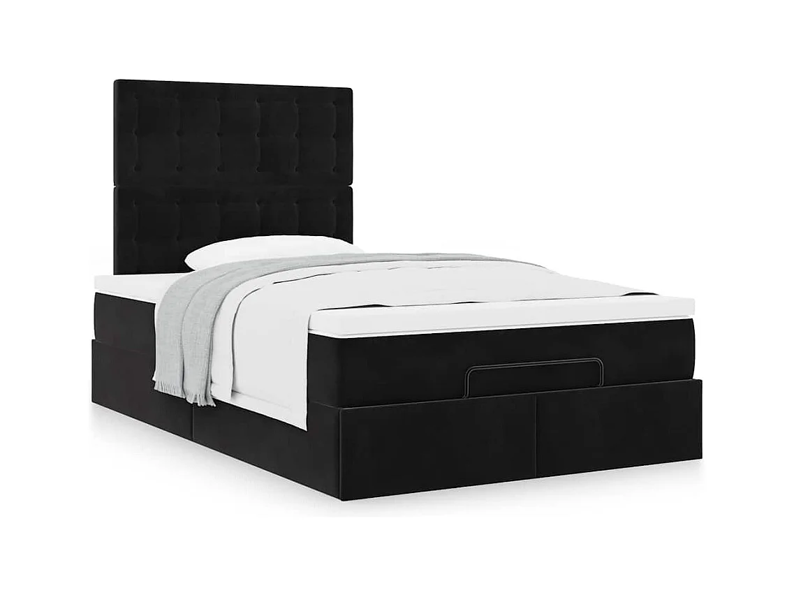 Cadre de lit ottoman avec matelas noir 120x190 cm velours