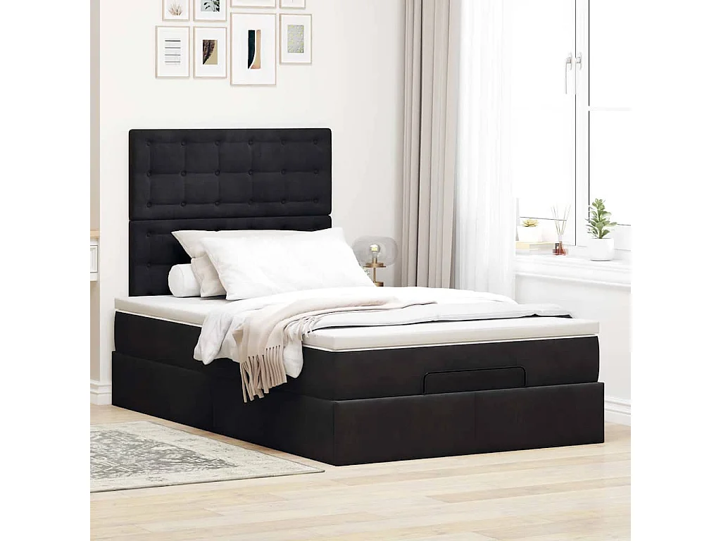 Cadre de lit ottoman avec matelas noir 120x190 cm velours