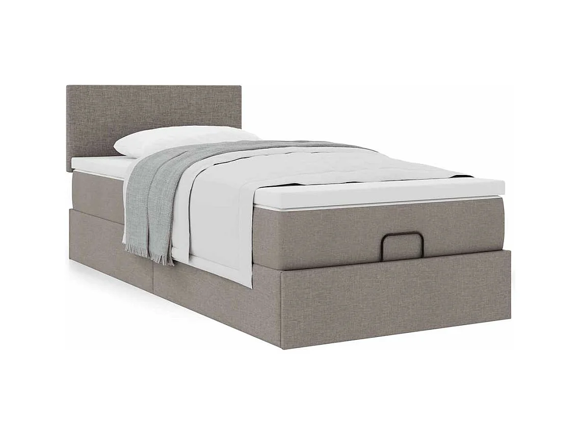 Cadre de lit ottoman avec matelas taupe 90x200 cm tissu