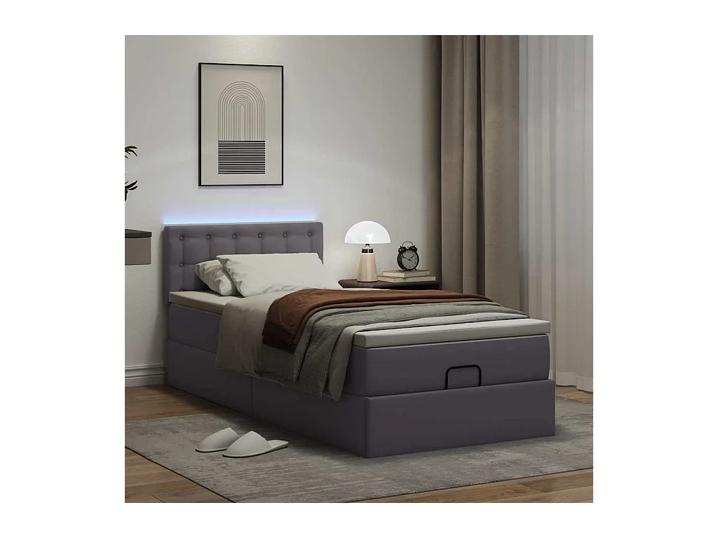 Ottoman bed met matrassen en LED's 90x200cm kunstleer grijs