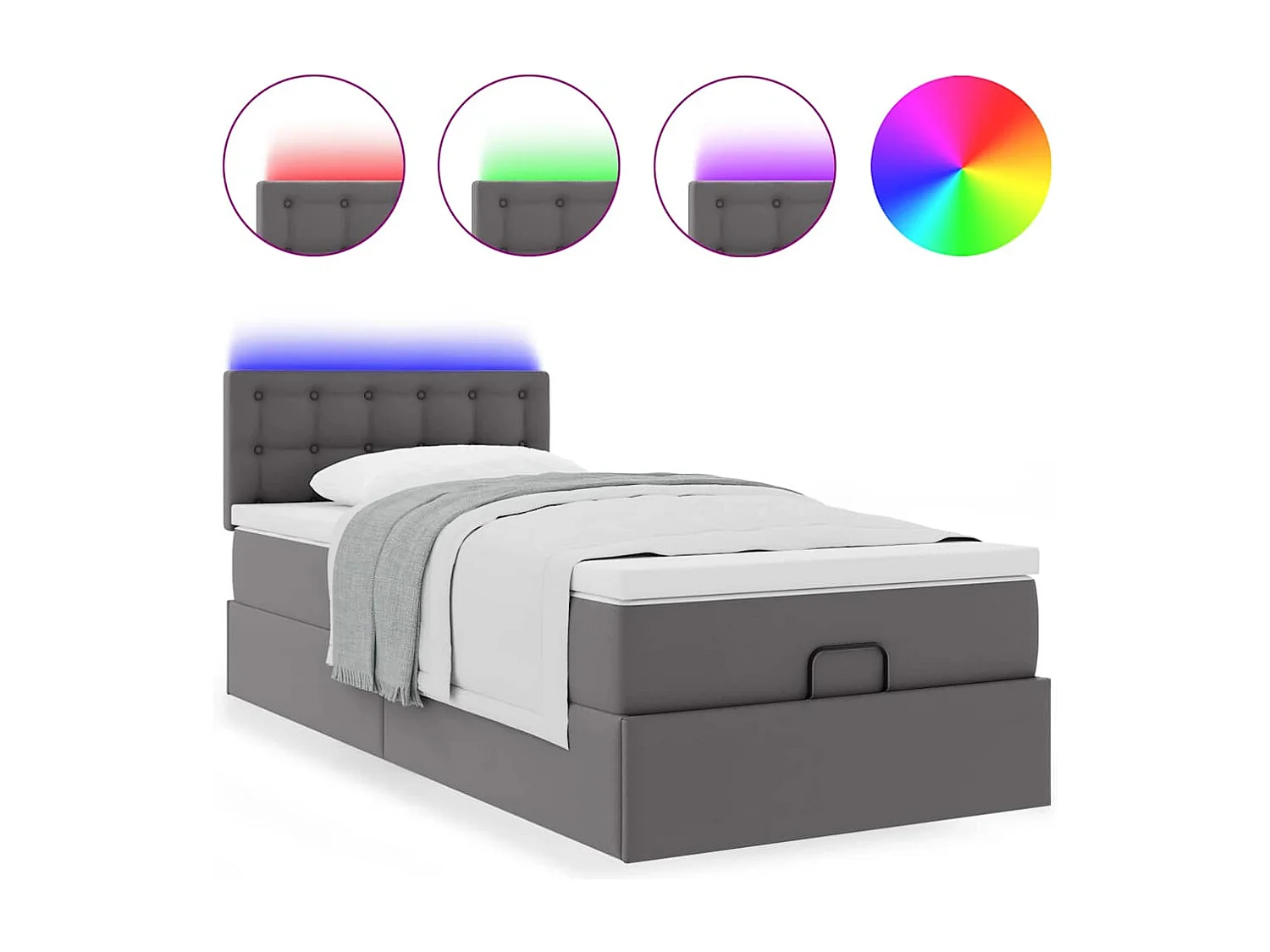 Cadre de lit ottoman avec matelas gris 90x200 cm similicuir