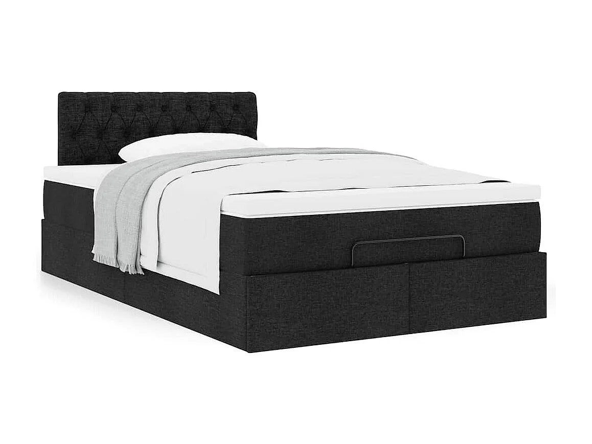 Cadre de lit ottoman avec matelas noir 120x190 cm tissu