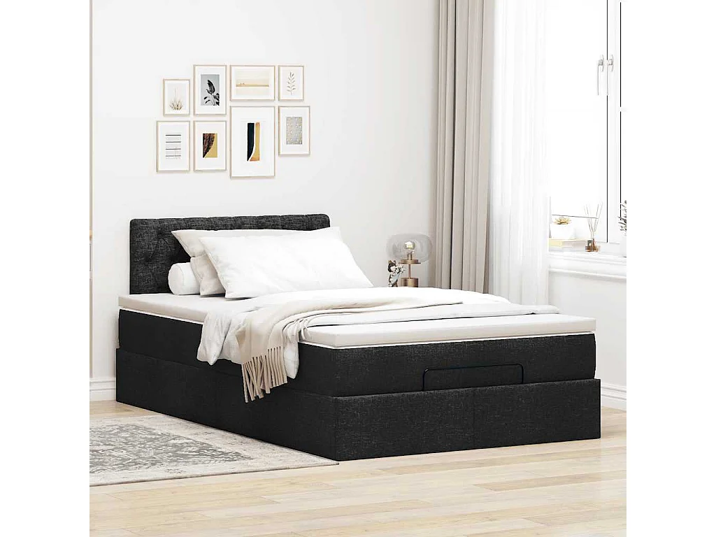 Cadre de lit ottoman avec matelas noir 120x190 cm tissu