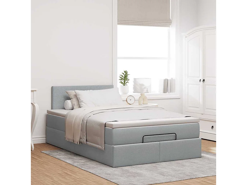 Cadre de lit ottoman avec matelas gris clair 120x190 cm tissu