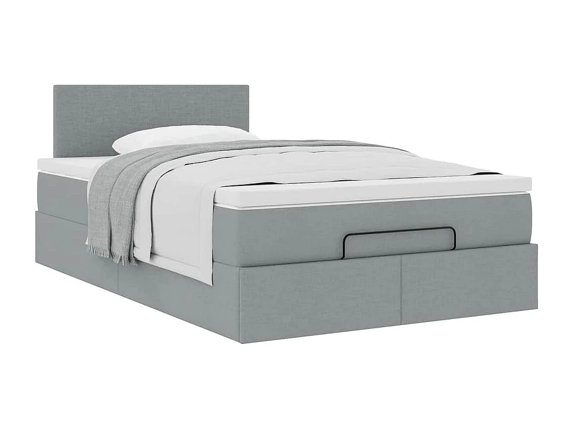 Cadre de lit ottoman avec matelas gris clair 120x190 cm tissu