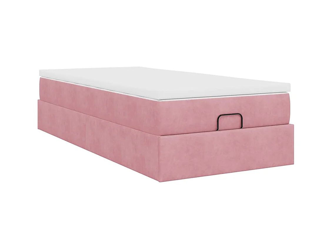Cadre de lit ottoman avec matelas rose 90x200 cm velours