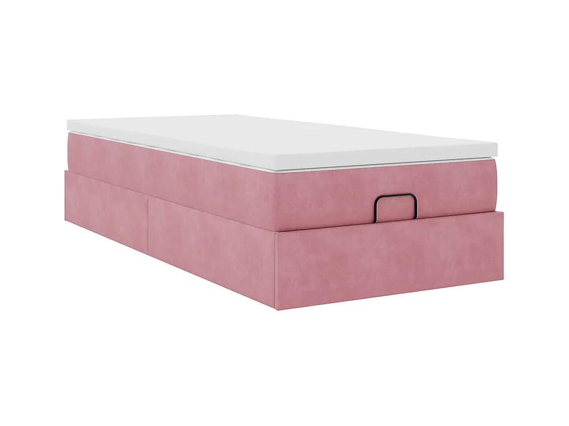 Cadre de lit ottoman avec matelas rose 90x200 cm velours