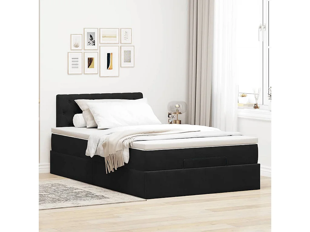 Cadre de lit ottoman avec matelas noir 120x200 cm velours