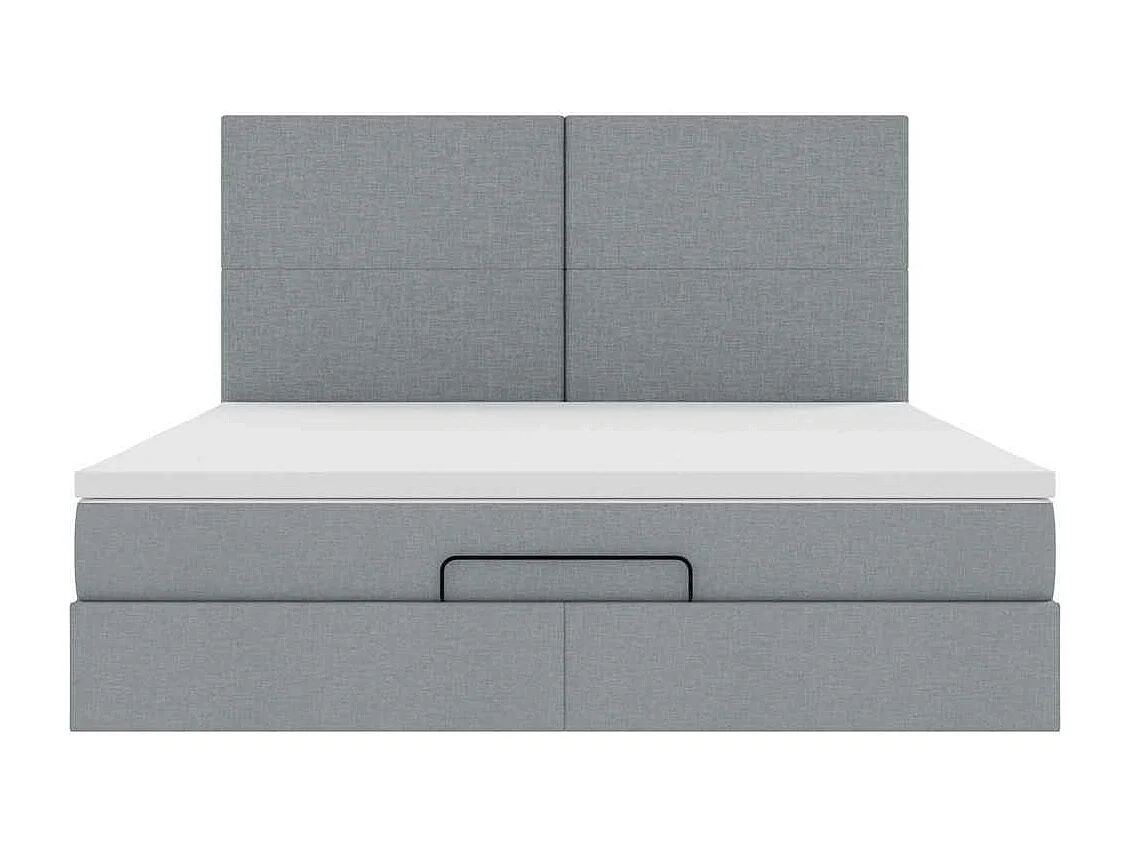 Cadre de lit ottoman et matelas gris clair 160x200cm tissu
