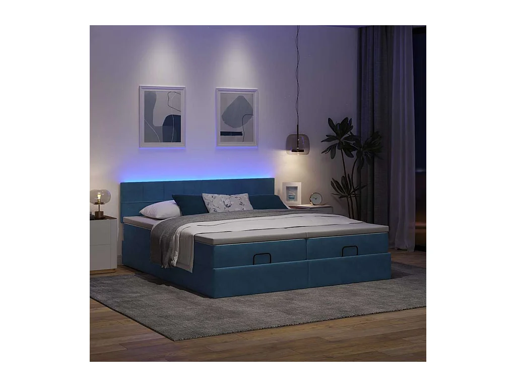 Cadre de lit ottoman avec matelas bleu foncé 180x200 cm velours