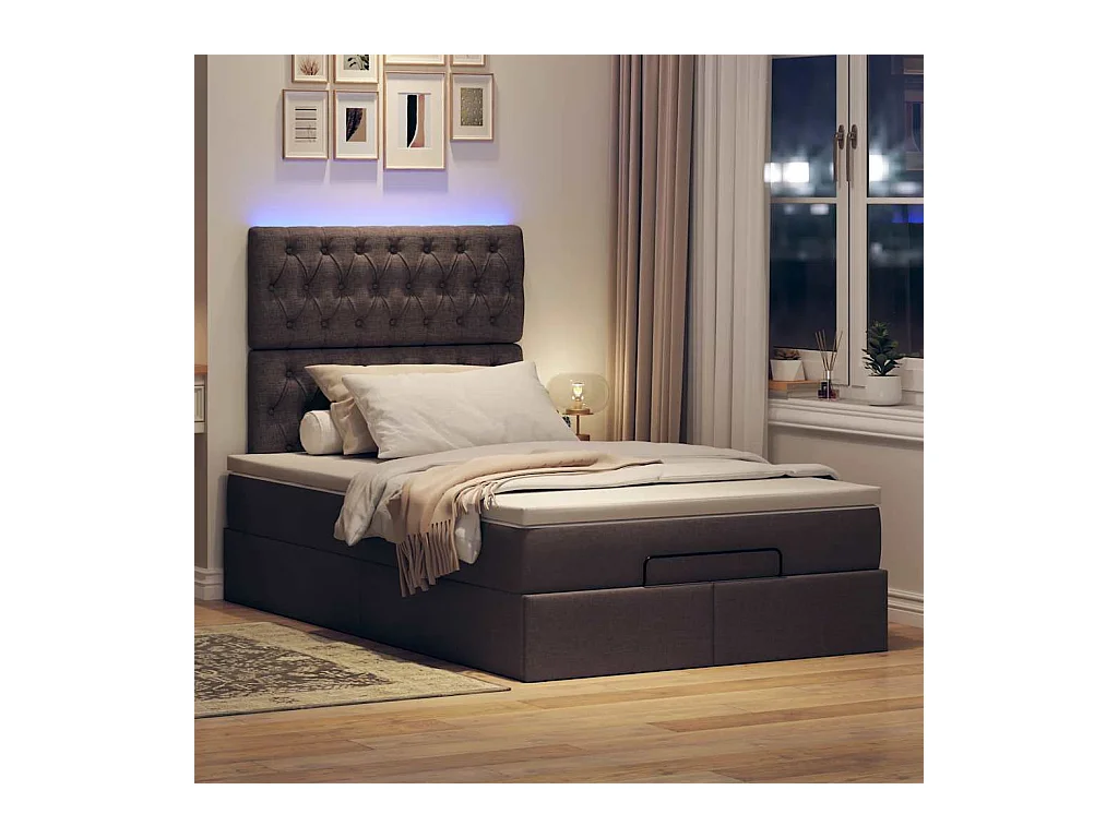 Cadre de lit ottoman avec matelas marron foncé 120x200 cm tissu
