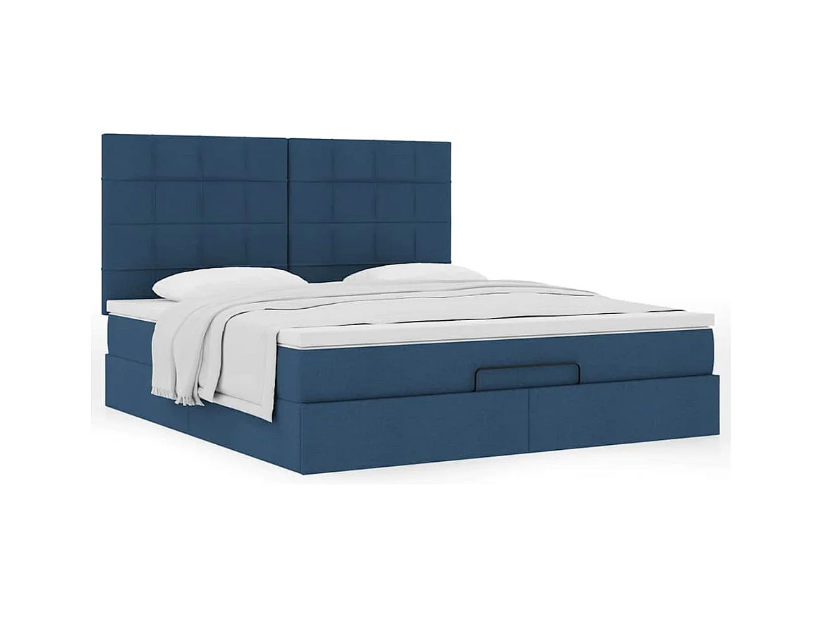 Cadre de lit ottoman avec matelas bleu 180x200 cm tissu