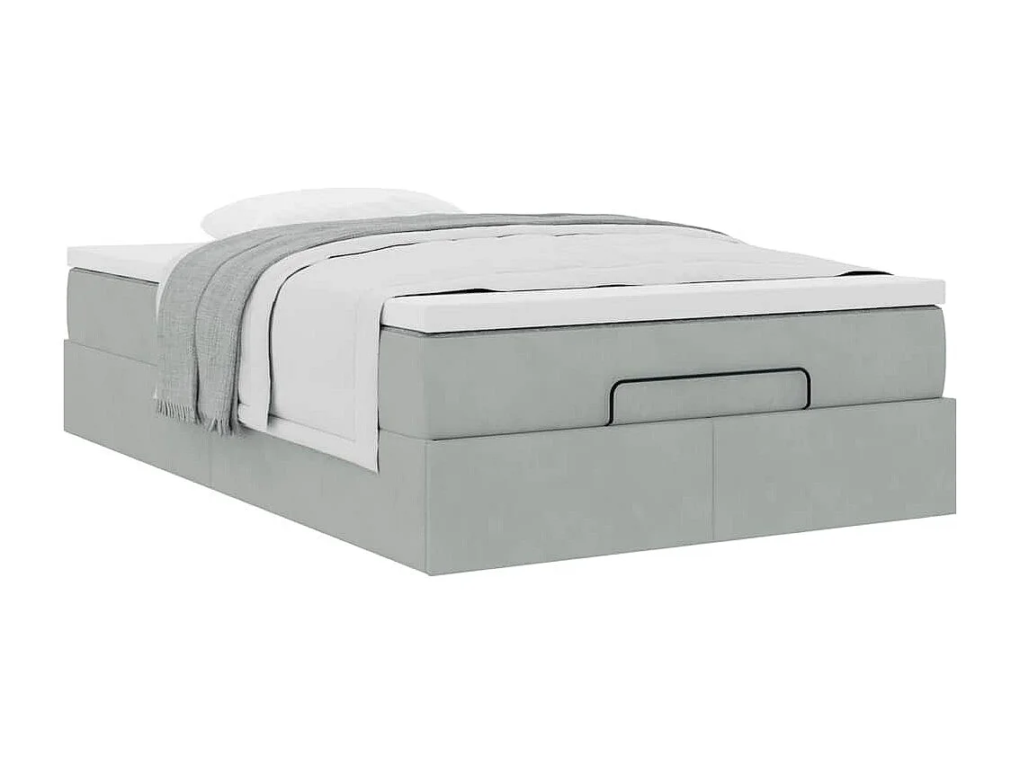 Cadre de lit ottoman avec matelas gris clair 120x190 cm velours