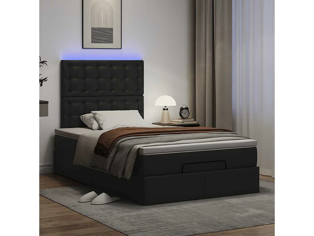 Cadre de lit ottoman avec matelas noir 120x200 cm similicuir