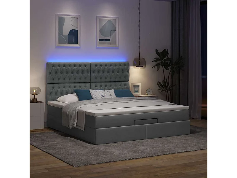 Cadre de lit ottoman avec matelas gris foncé 160x200cm tissu