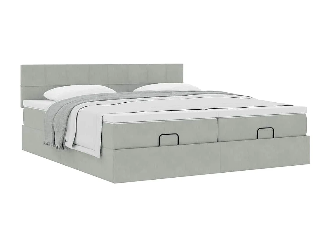 Cadre de lit ottoman et matelas gris clair 180x200cm velours