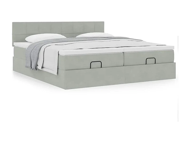 Cadre de lit ottoman et matelas gris clair 180x200cm velours