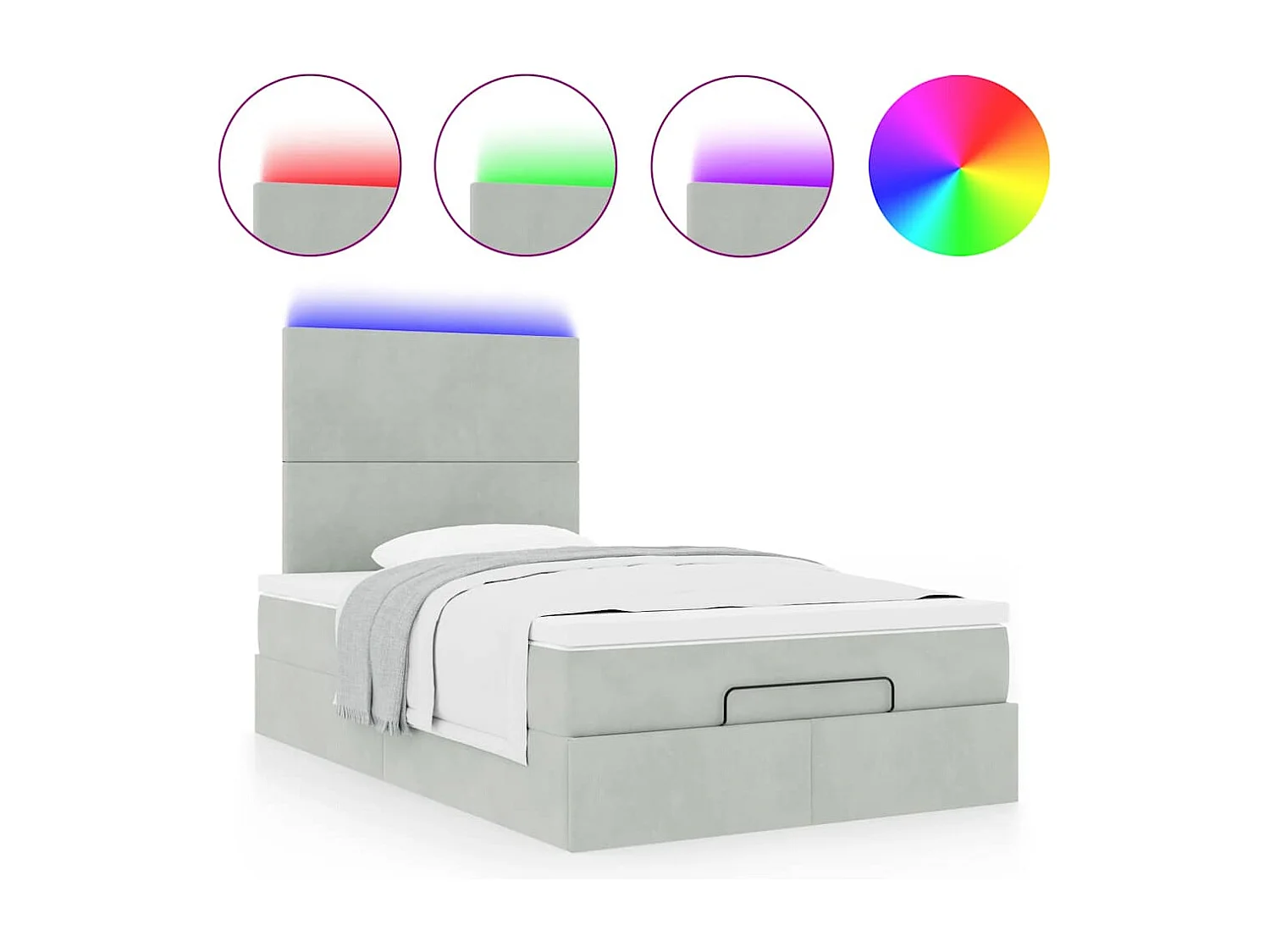 Cadre de lit ottoman et matelas gris clair 120x200 cm velours