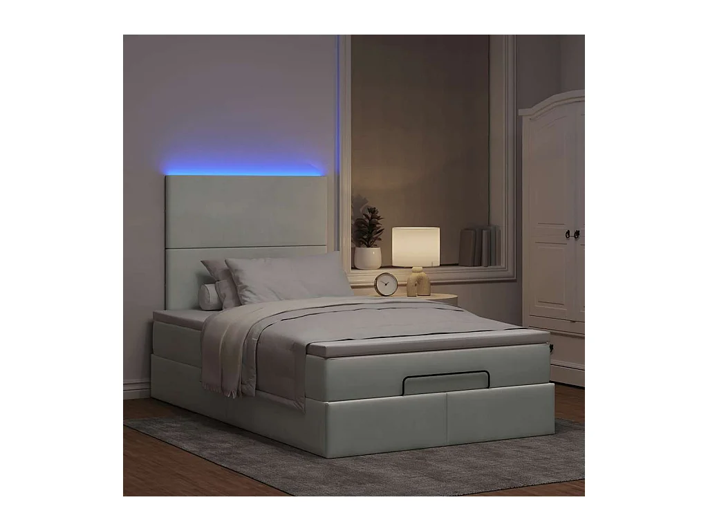 Estrutura de cama otomana com colchões cinza claro Veludo