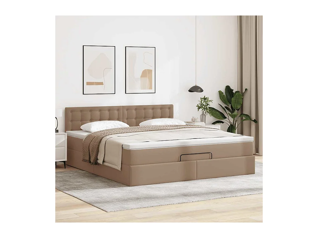 Cadre de lit ottoman et matelas cappuccino 160x200cm similicuir