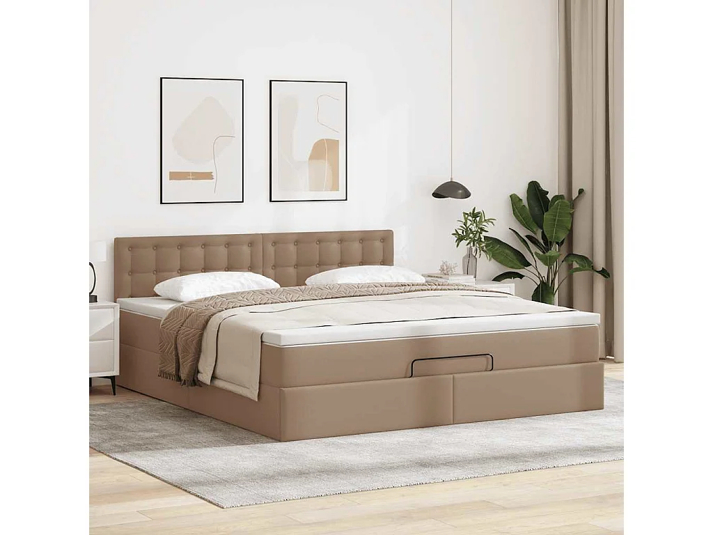 Estructura cama otomana colchón cappucino cuero sintético