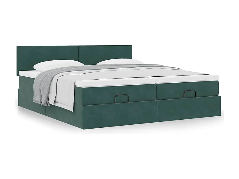 Cadre de lit ottoman avec matelas vert foncé 160x200 cm velours