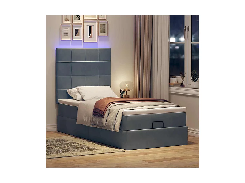 Cadre de lit ottoman avec matelas gris foncé 90x190 cm velours