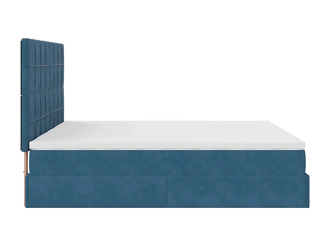 Cadre de lit ottoman avec matelas bleu foncé 160x200 cm velours