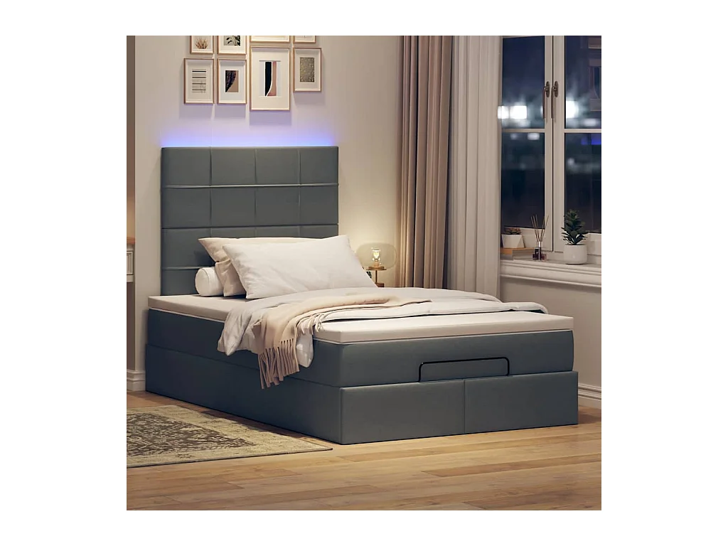 Cadre de lit ottoman avec matelas gris foncé 120x190 cm tissu