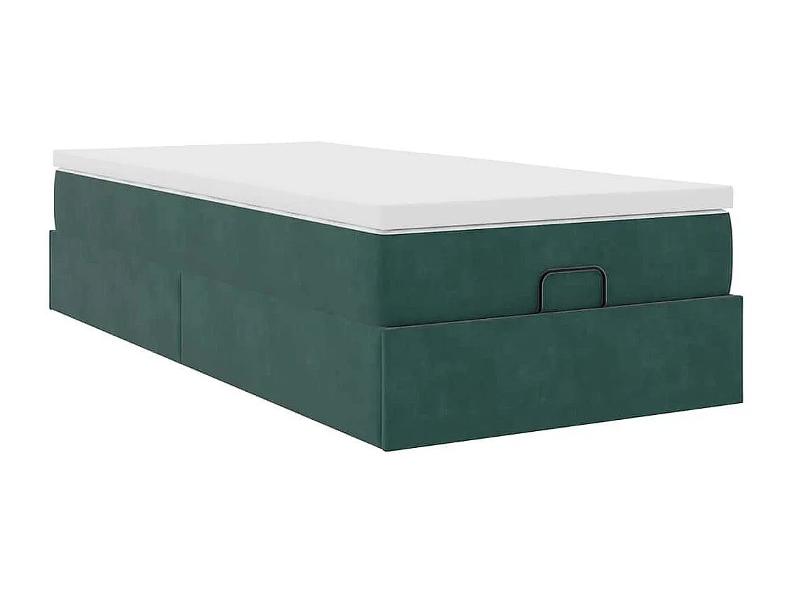 Estructura de cama otomana colchón terciopelo verde oscuro