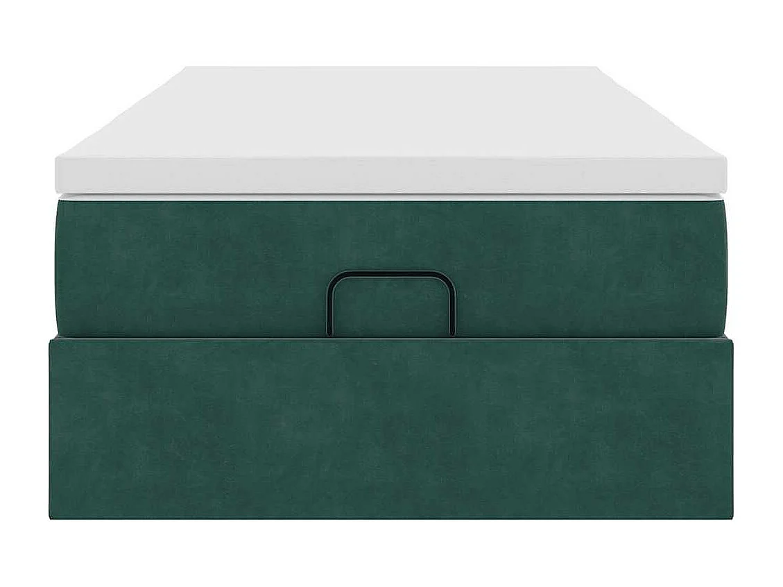 Estructura de cama otomana colchón terciopelo verde oscuro