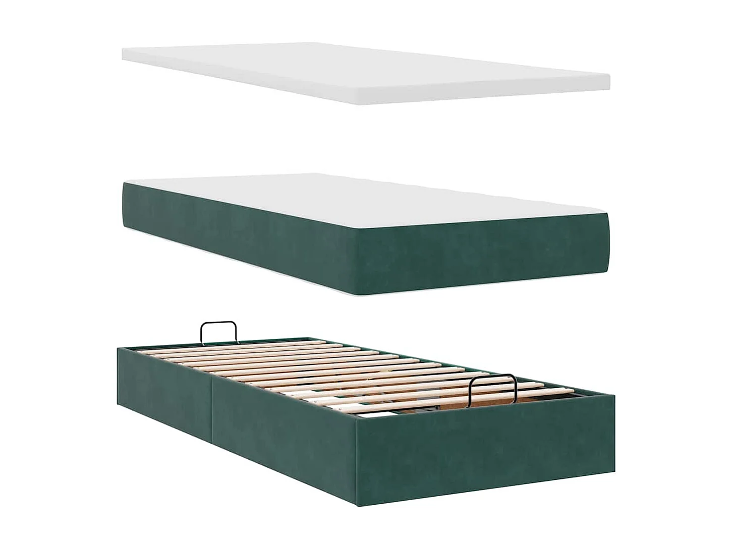 Estructura de cama otomana colchón terciopelo verde oscuro
