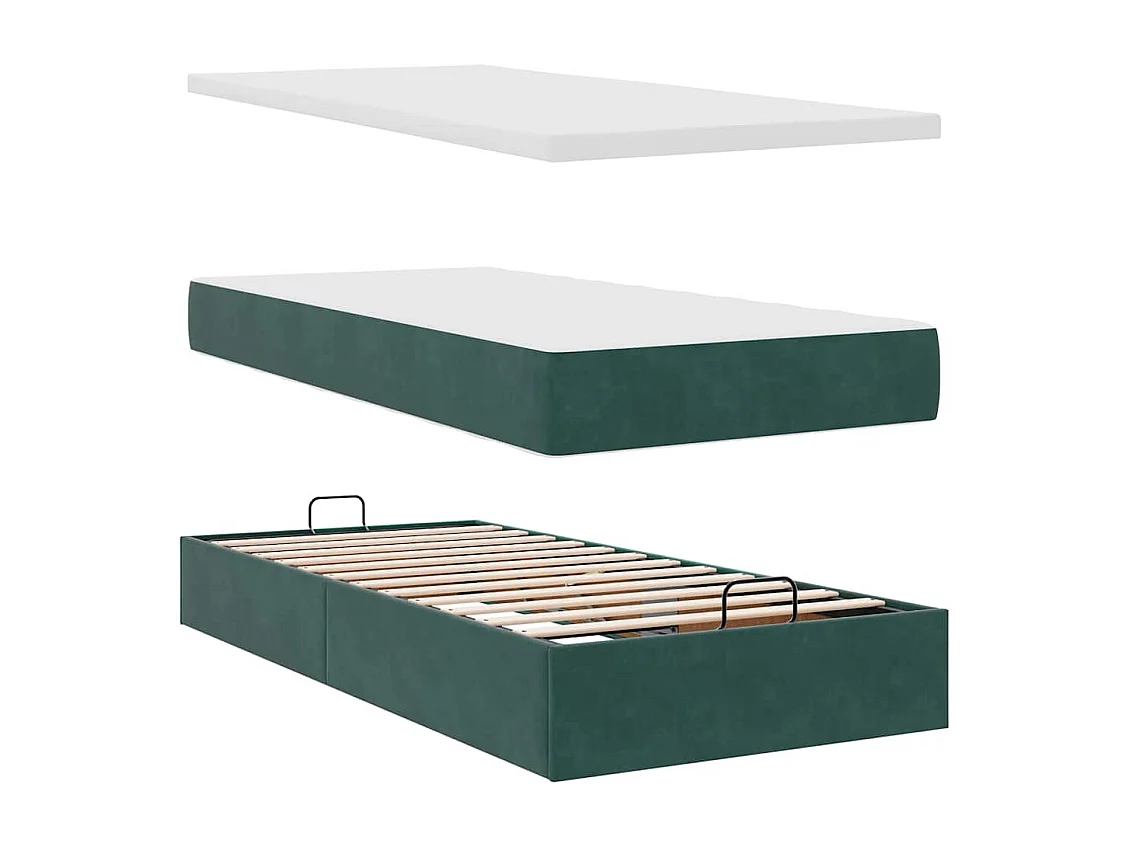 Estructura de cama otomana colchón terciopelo verde oscuro
