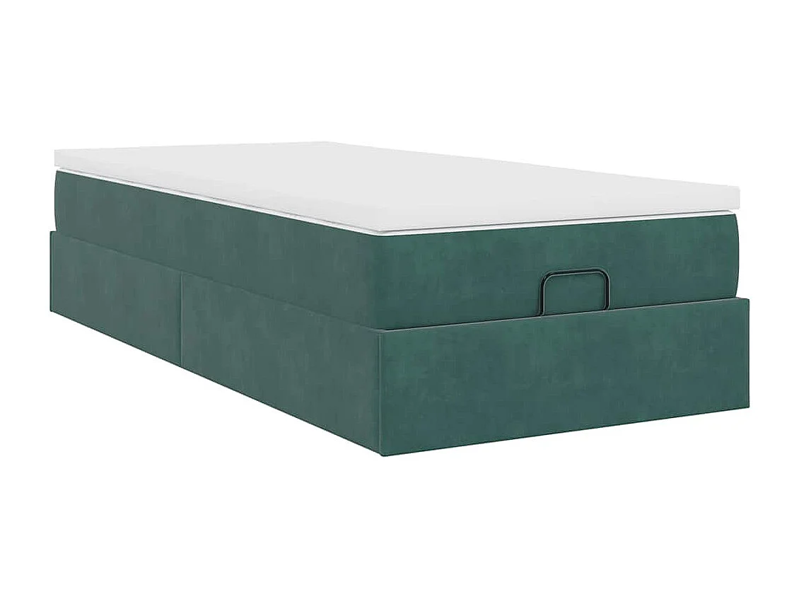 Estructura de cama otomana colchón terciopelo verde oscuro