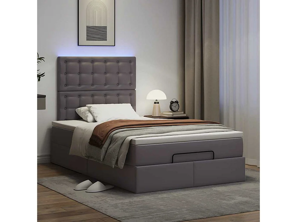 Cadre de lit ottoman avec matelas gris 120x200 cm similicuir