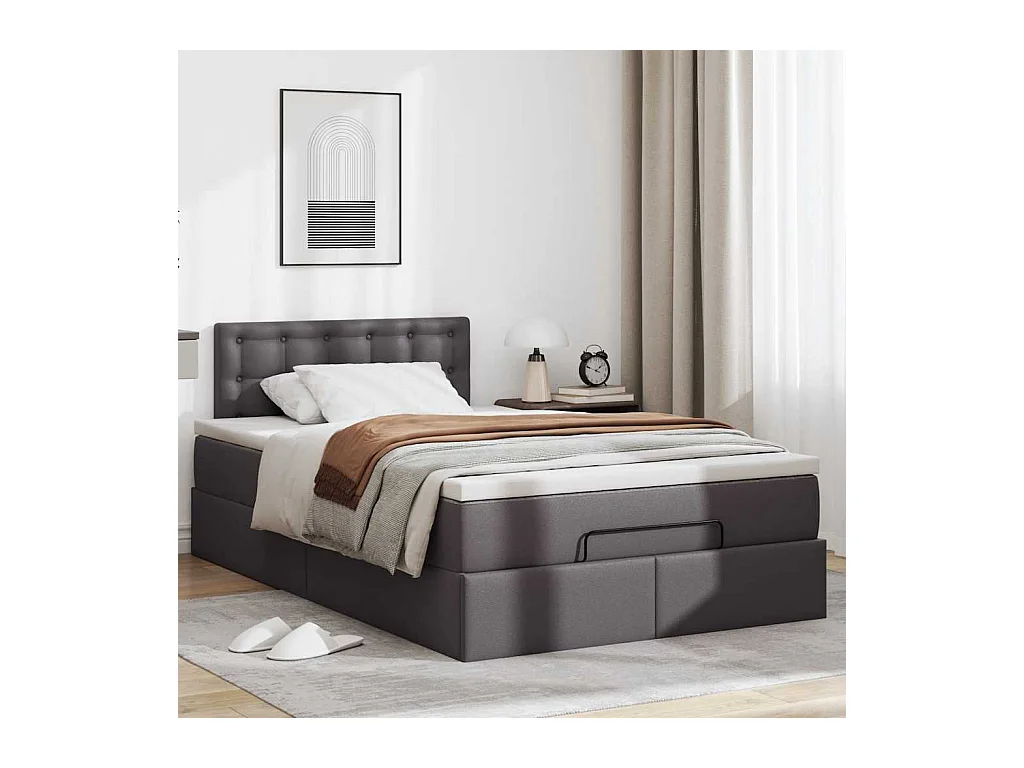 Estructura cama otomana colchón cuero sintético gris 120x200cm