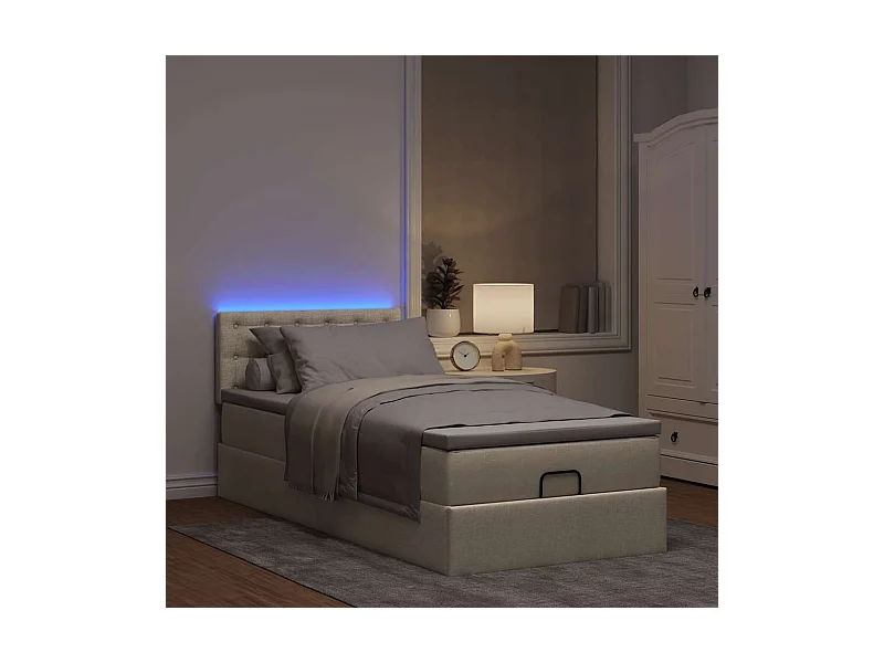 Ottoman bed met matras en LED's 90x190cm stof crèmekleurig