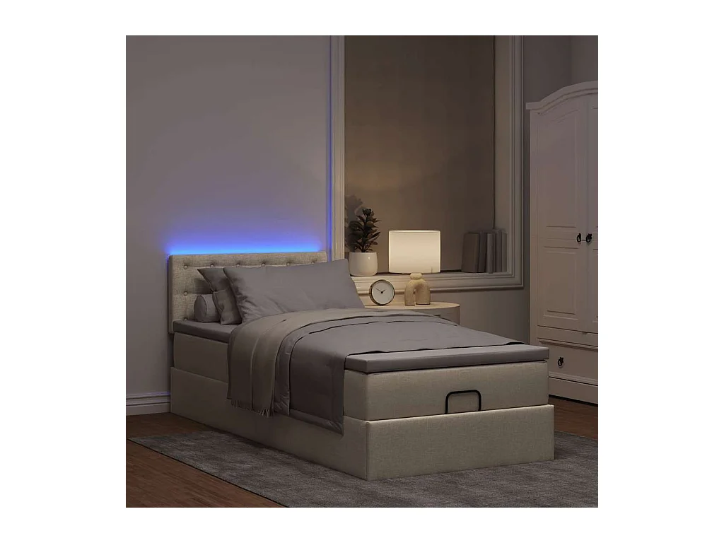Ottoman bed met matras en LED's 90x190cm stof crèmekleurig