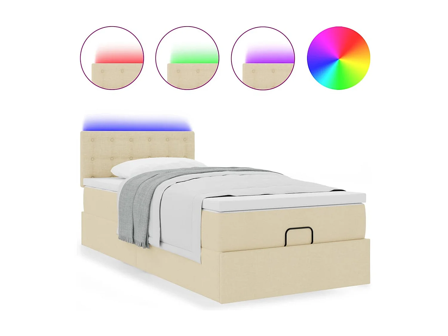 Cadre de lit ottoman avec matelas crème 90x190 cm tissu