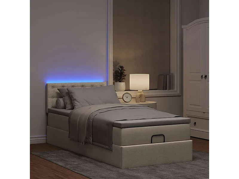 Cadre de lit ottoman avec matelas crème 90x190 cm tissu